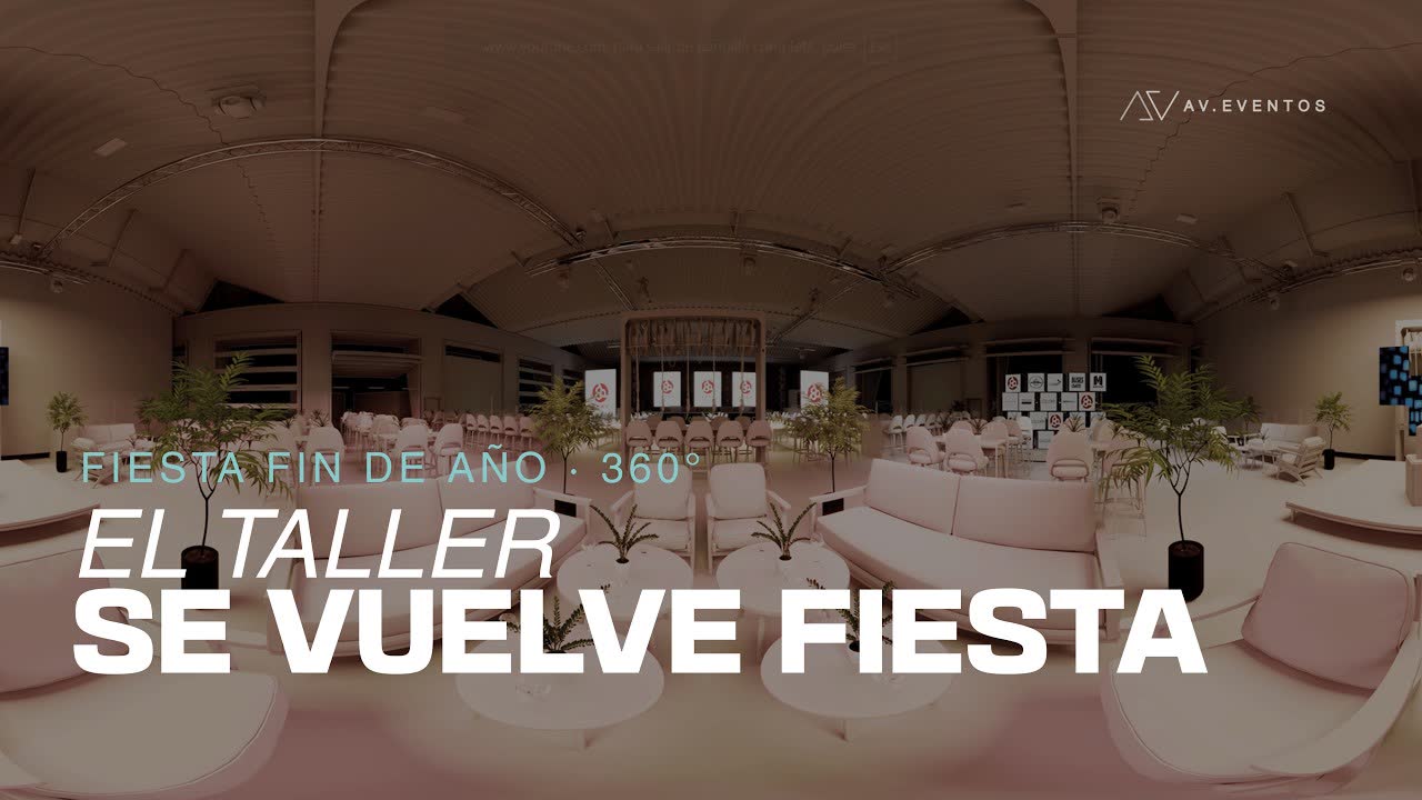 Vista 360 de un taller de posventa montado como salón de fiesta